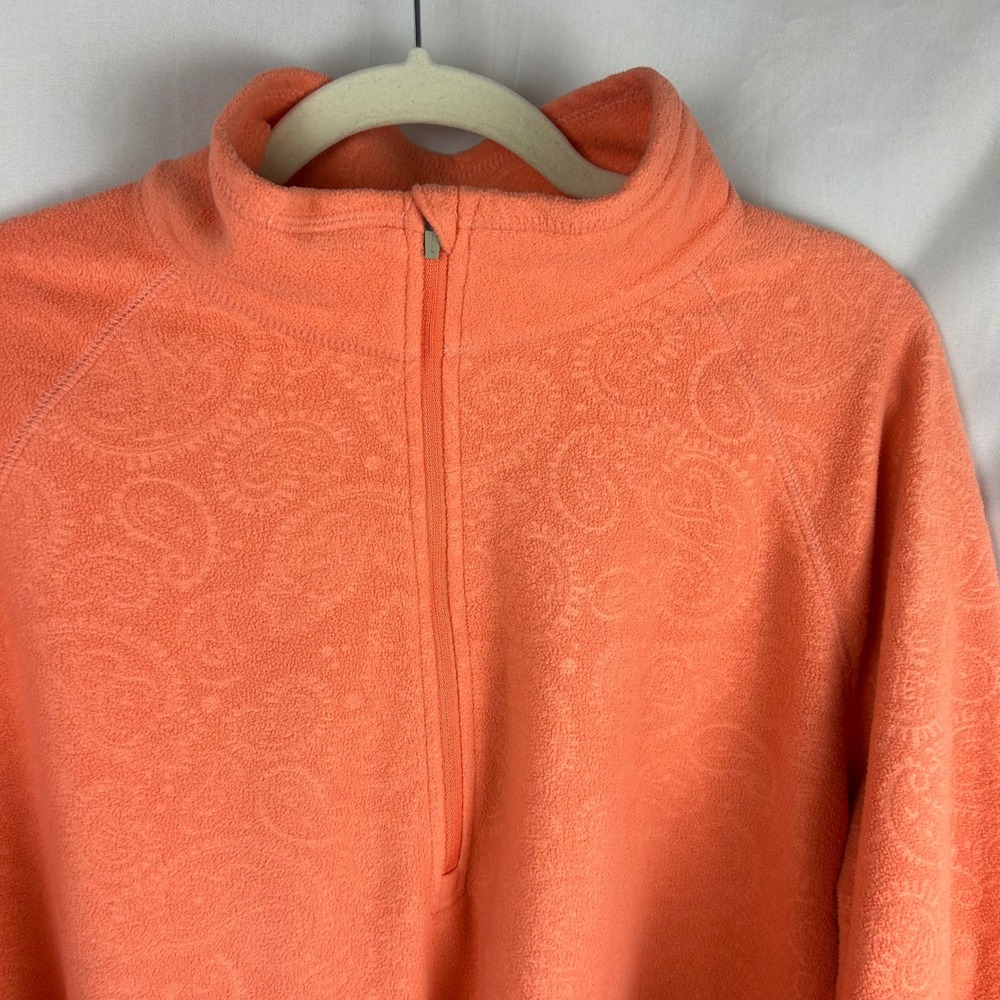 Eddie Bauer Womens 2XL Coral Orange Paisley Embossed Fleece Quarter Zip Pullover - Picture 4 of 9